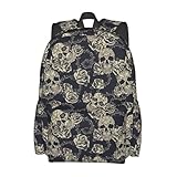 Droerfes Skull Rose Backpack School Bag Lightweight Bookbag Laptop Travel Daypack For Kids Girls Boys Teens