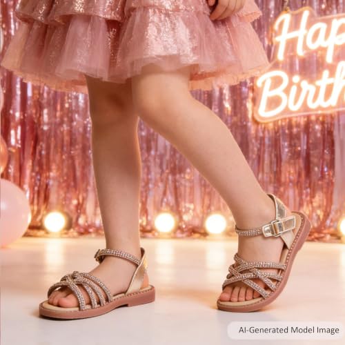 Image of Felix & Flora Toddler Girl Sandals -Flower Girl Dress Shoes Open Toe Little Kid Flats