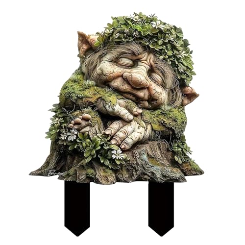 READREAM Grünes Gras Troll Gartenstecker, 2D Gartendeko Troll Figur, Garten Dekostecker Märchenhafter Troll, Garten Deko Draußen, Dekorative Skulpturen, Gartenfiguren für Draußen Wetterfest (B)