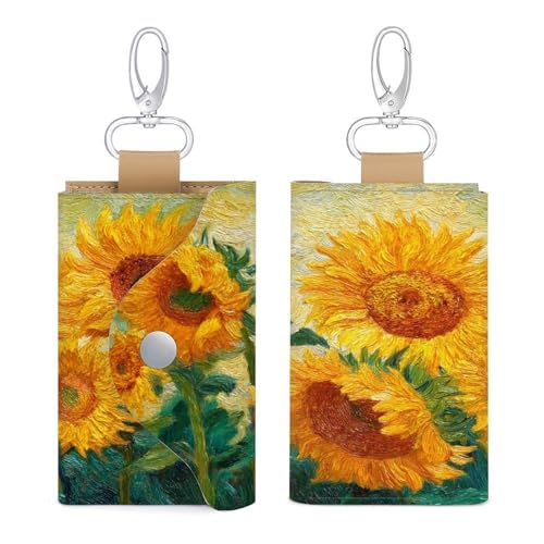 Yellow Sunflowers Key Holder Bag PU Leather ID Card Holder Keychains Case Cover for Men Women3