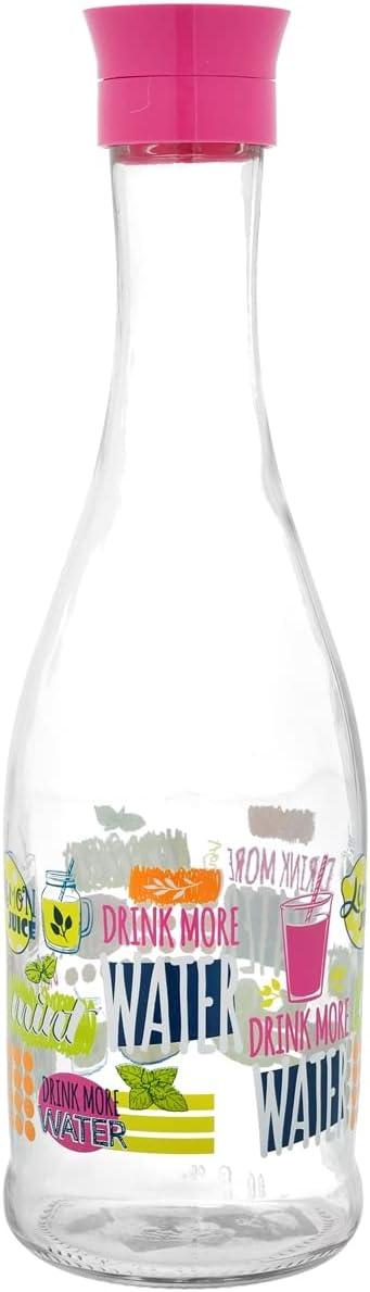 Home Gala Bottle with Plastic Cap, Glass, Black, 1 lt, Medium