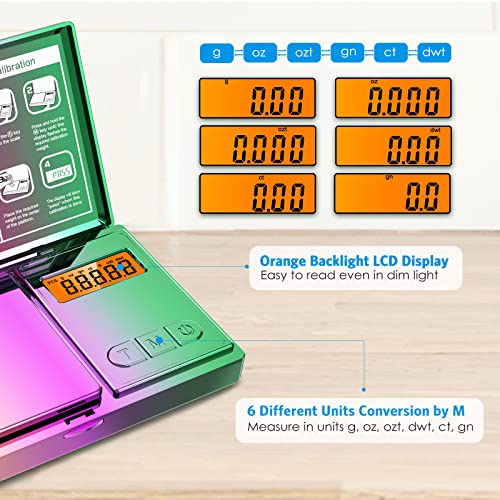 Brifit Feinwaage 0.01g, 200g / 0,01g Taschenwaage mit Hintergrundbeleuchtung LCD Bildschirm & Tara Funktion, 6 Einheiten, Grammwaage Goldwaage PräzisionswaageDigitalwaage (Bunt)