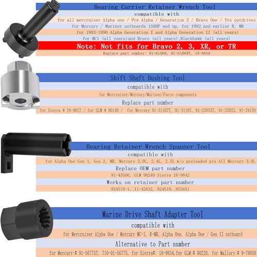 Image of Generic 91-61069 Bearing Carrier Retainer Nut Wrench Tool & 91-31107T Shift Shaft Bushing Tool & 91-43506 Drive Shaft Bearing Threaded Wrench Tool and 91-56775T Adapter Tool, Black