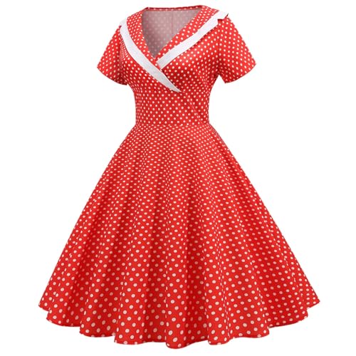 Celanisai Damen Vintage Retro Cocktailkleid Polka Dot 1950er Klieder Kurzarm 50er Jahre Vintage Kleid Rockabilly Cocktail Partykleid Formal Ballkleid...
