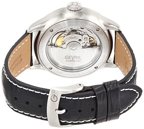 Gevril 43501-01 Men's Vaughan Swiss Automatic Watch, Genuine Italian Black/White Stitching Leather Strap3
