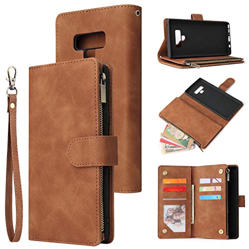 Fatcatparadise Coque pour Samsung Galaxy Note 9 [avec Verre Trempé], PU Cuir Flip Housse Magnétique Étui Cover Wallet Portefeuille Support avec Six...