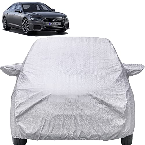 Image of A6 Waterproof Car Cover with Mirror Pockets, Shinning Silver Design, Non Woven Fabric,Triple Stitched, Compatible with Audi A6 Car Cover (All Models), A6 Car Accessories