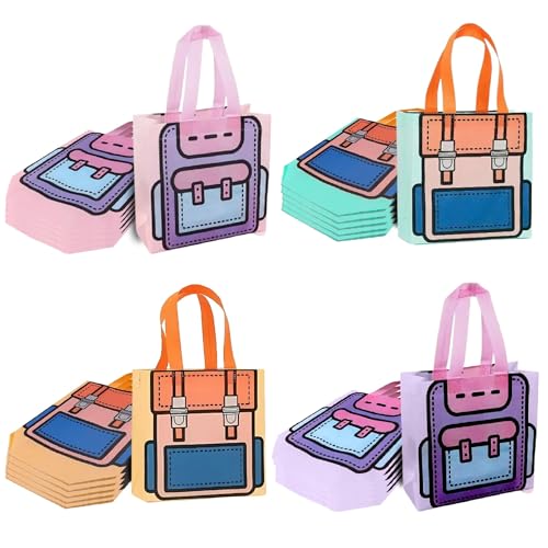 Image of Birthday Popper Goody Bags (Schoolbag Pattern) as Birthday Return Gifts for Kids - Set of 20 - Size: 22 x 22 cm -with Handles - Candy Treat Gift Bags