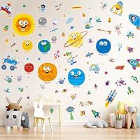 142 PCS Outer Space Wall Decals, Self-Adhesive Vinyl Stickers, Universe Solar System, Planets, Astronauts, Rocket, Aliens, Stars, Colorful Wall Decors for Kids Room, Playroom, Classroom