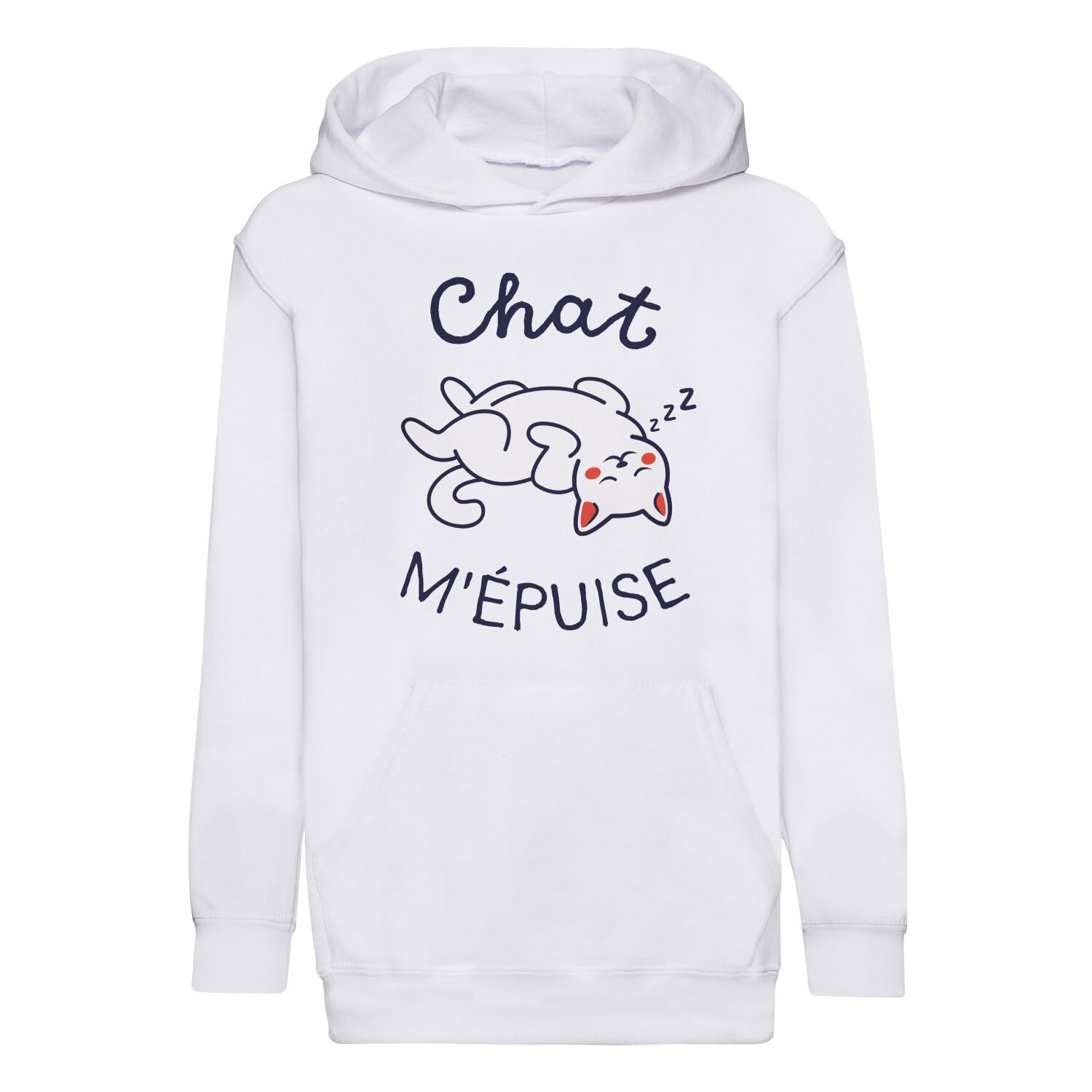 Sweat à capuche enfant Chat m'épuise vêtement humour - 4