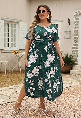Image of Nemidor Womens Casual Plus Size Tie Waist Slit Long Maxi Dress with Pockets NEM313