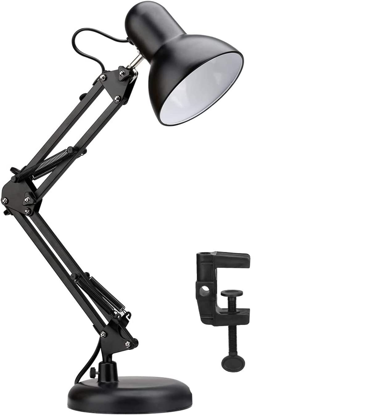 QQY LED Table Lamp, Metal Desk Lamp, Adjustable Goose Neck Swing Arm Table Lamp with Interchangeable Base Or Clamp for Bedroom, Study, Office, Table (Black) — image 1