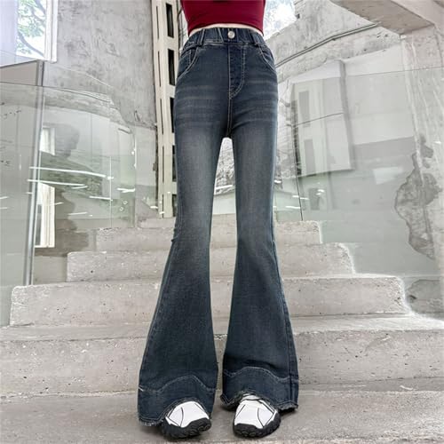 Flared Jeans for Girls Straight Leg Elastic Waist 𝗩intage Bell Bottom Denim Pants Streetwear Casual Trousers4