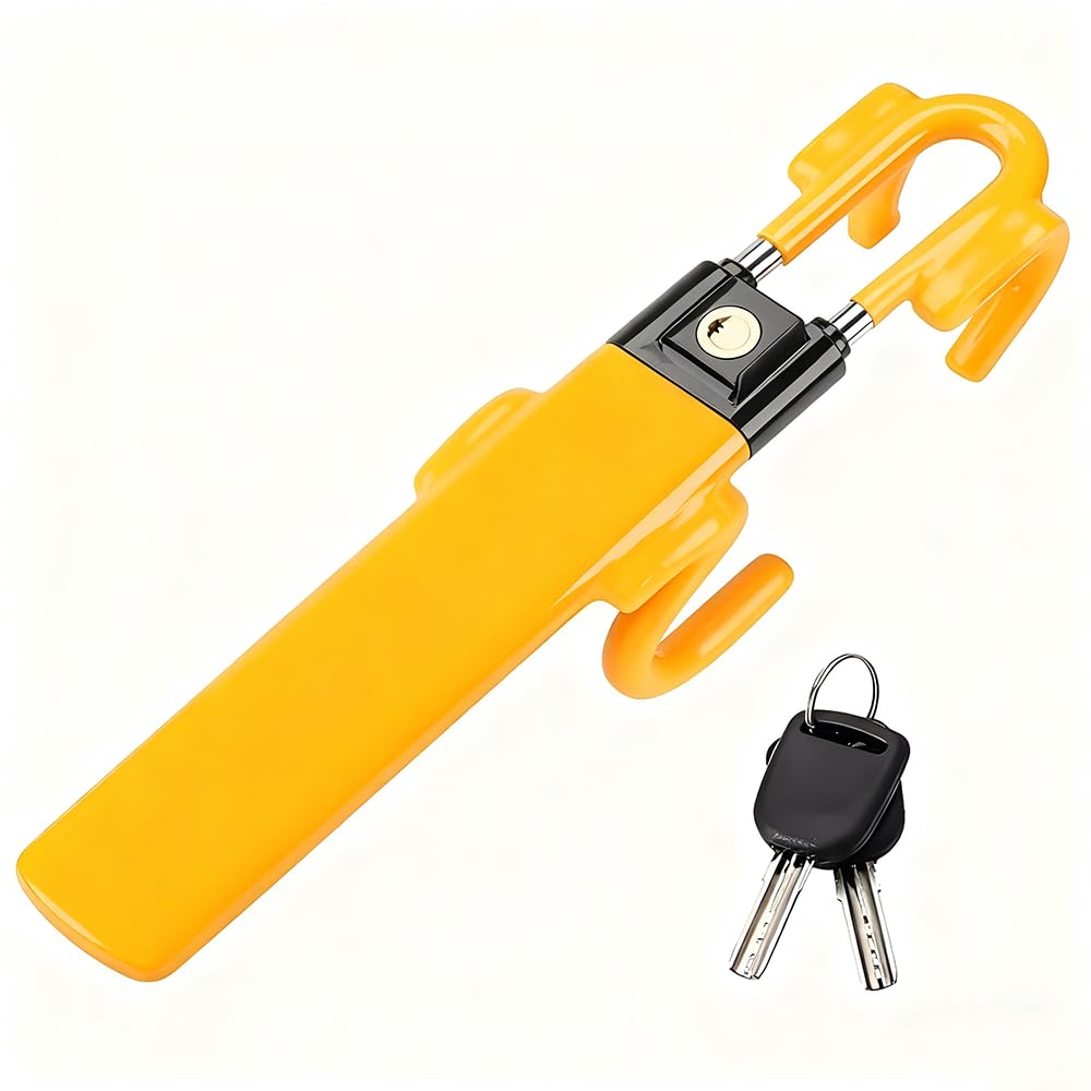 Crozgan Steering Wheel Lock Twin Bar with 2 Keys Car Anti-Theft Locks High Visibility Yellow High Security Steering Wheel Locks Universal for Cars Vans SUVs