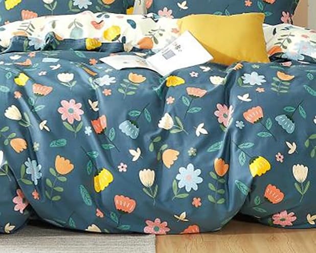 Image of DECOMIZER Super Soft Glace Cotton King Size AC Comforter || Blanket || Duvet with 1 King Size Elastic Fitted Bedsheet 72 inchX78 inch Inch and 2 Large Pillow Cover - 4 Piece Comforter Set - Blue Multi