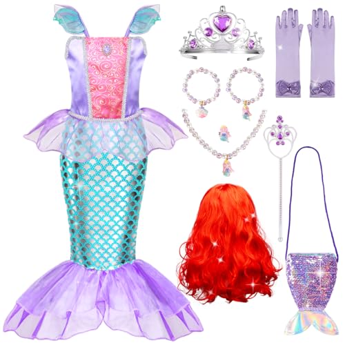 Meland Princess Dress Up for Girls - Mermaid Dress Costumes for Girls with Wig, Girl Mermaid Toys Birthday Gift for Girl 3-8