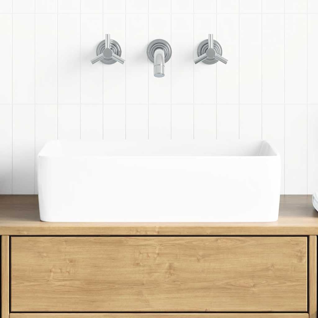 vidaXL Lavabo Rectangular, Lavamanos para Encimera, Fregadero Rectangular, Lavabo para Baño Aseo Tocador, Cerámica Blanco 48x37x13 cm