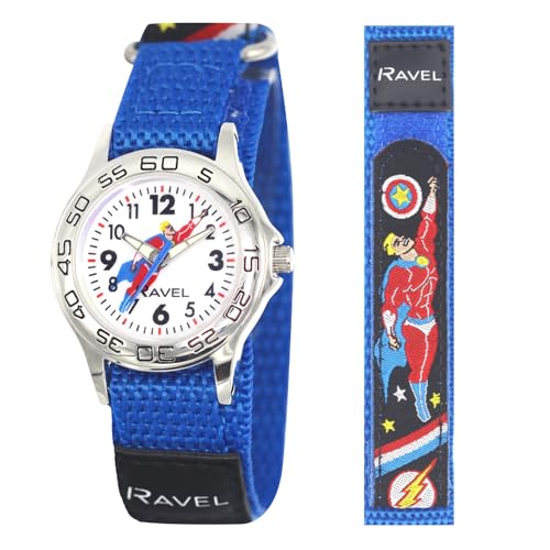Ravel - Superhero Children's Watch with Easy-to-Attach Action Band - Blue - Analogue Quartz Movement - R1507.85 Ravel - Superhero Children's Watch with Easy-to-Attach Action Band - Blue - Analogue Quartz Movement - R1507.85