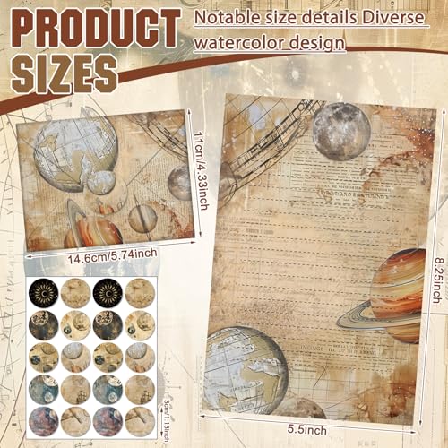 Image of TaoBary 160 Pcs Space Spoon Stationery Paper and Envelopes Set 50 Double Sided Lined Stationery Paper with 50 Matching Envelopes and 60 Round Dot Sticker 5.5 x 8.25'' Letter Writing Kit, 10design