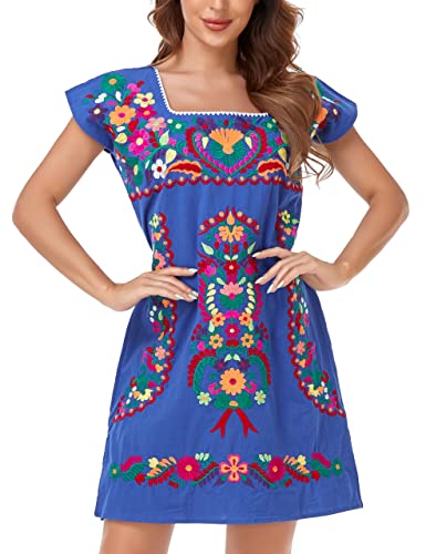 Image of YZXDORWJ Women Mexican Embroidered Dress Ruffle Collar Sleeveless