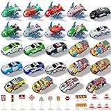ZHITENG 39 Piezas Coches para Niños, Mini Coches Juguete, Metal Set de Pull Back Cars con 15 Barricadas 8 Juguetes de Avión a Partir de 6 Años para Niños para Regalos Infantiles, Regalo de Cumpleaños