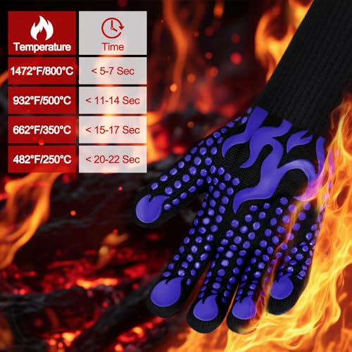 Image of Comsmart BBQ Gloves, 1472F Heat Resistant Silicone Non-Slip Oven Mitts, Long Kitchen Gloves Perfect for Grilling, Cooking, Baking, Cutting, Blue