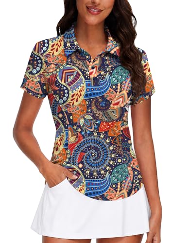 Image of TFSDOD Womens Golf Polo Shirts Collared Short Sleeve T Shirt Lightweight Moisture Wicking Polo Casual 3 Buttons Outfits