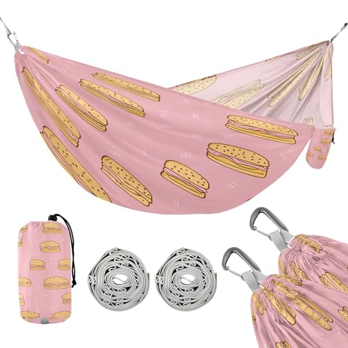 ATTX Fast Food Pattern Camping Hammock - Lightweight & Portable Hammocks, Heavy Duty 330lbs Capacity for Indoor, Hiking, Backpacking, Travel, Backyard, Beach#582