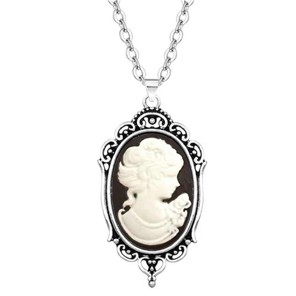 DYFUHO Collana con cammeo da donna smaltata, con cammeo della regina fanciulla, gioiello da donna