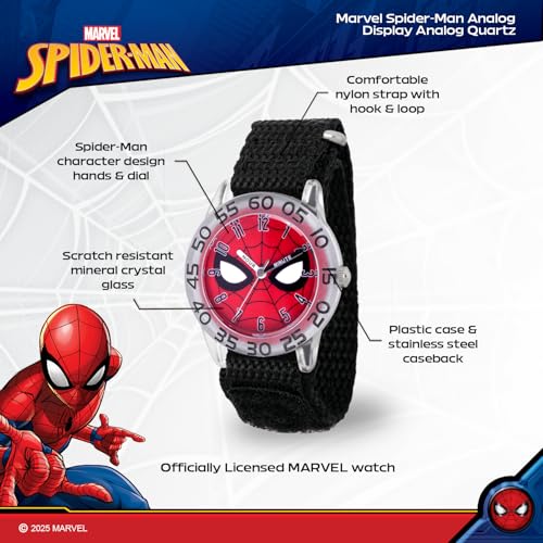Image of Marvel Spiderman Watch for Kids - Spiderman Watch Boys - Spider-Man Watches for Boys 4-6 - Kids Toys - - Marvel Toddler - Teen - Red Bezel - Multicolor Nylon Strap