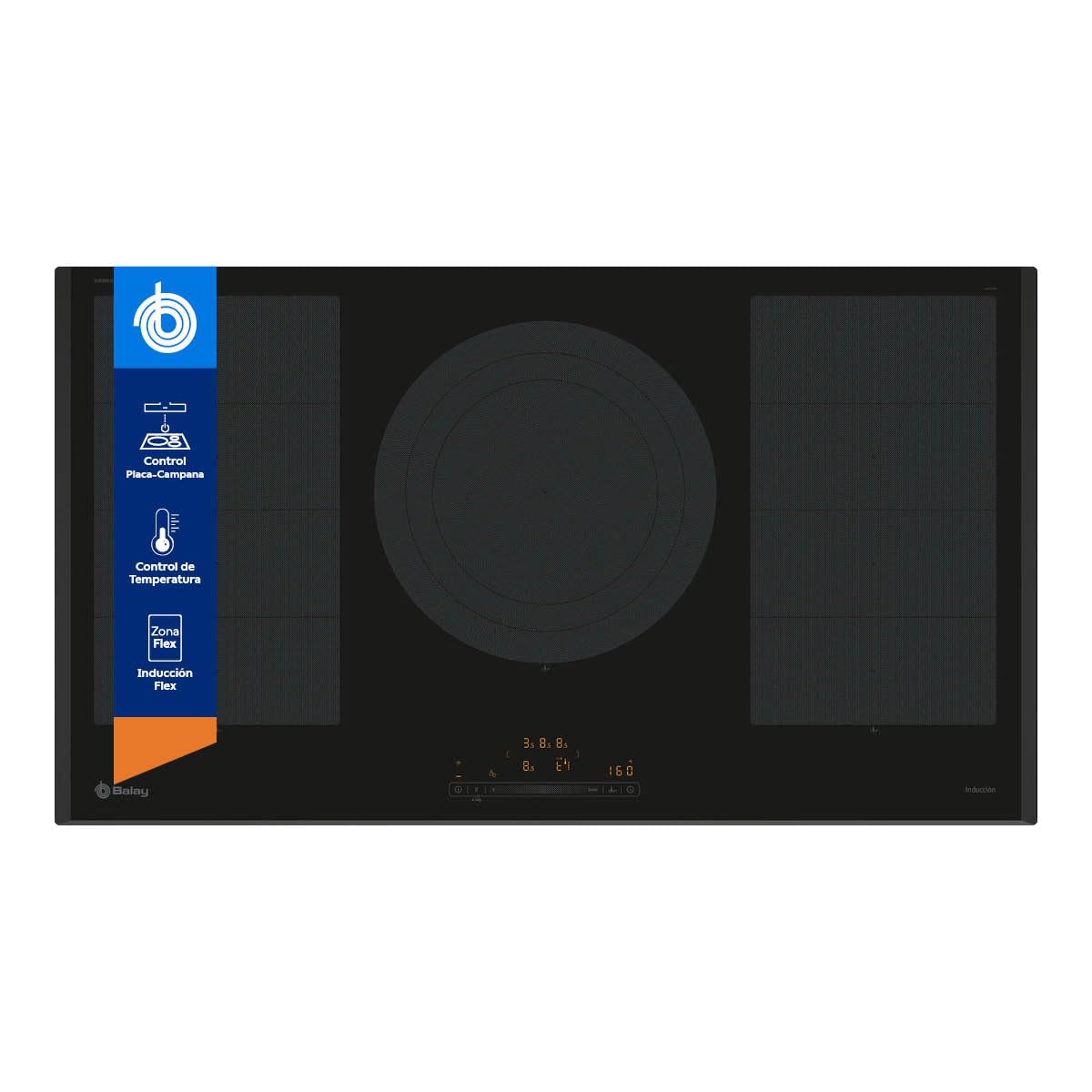 Balay Induction Hob, 90 cm wide, Flex Induction, 3 Zones, 32 cm Area, 11 Levels, Sprint Function, Black, 3EB999LH