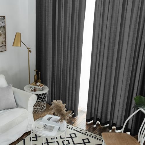Image of Melodieux Black Semi Sheer Curtains 108 Inches Long for Living Room Bedroom Extra Long Linen Look Rustic Rod Pocket Voile Drapes, 52 by 108 Inch (2 Panels)