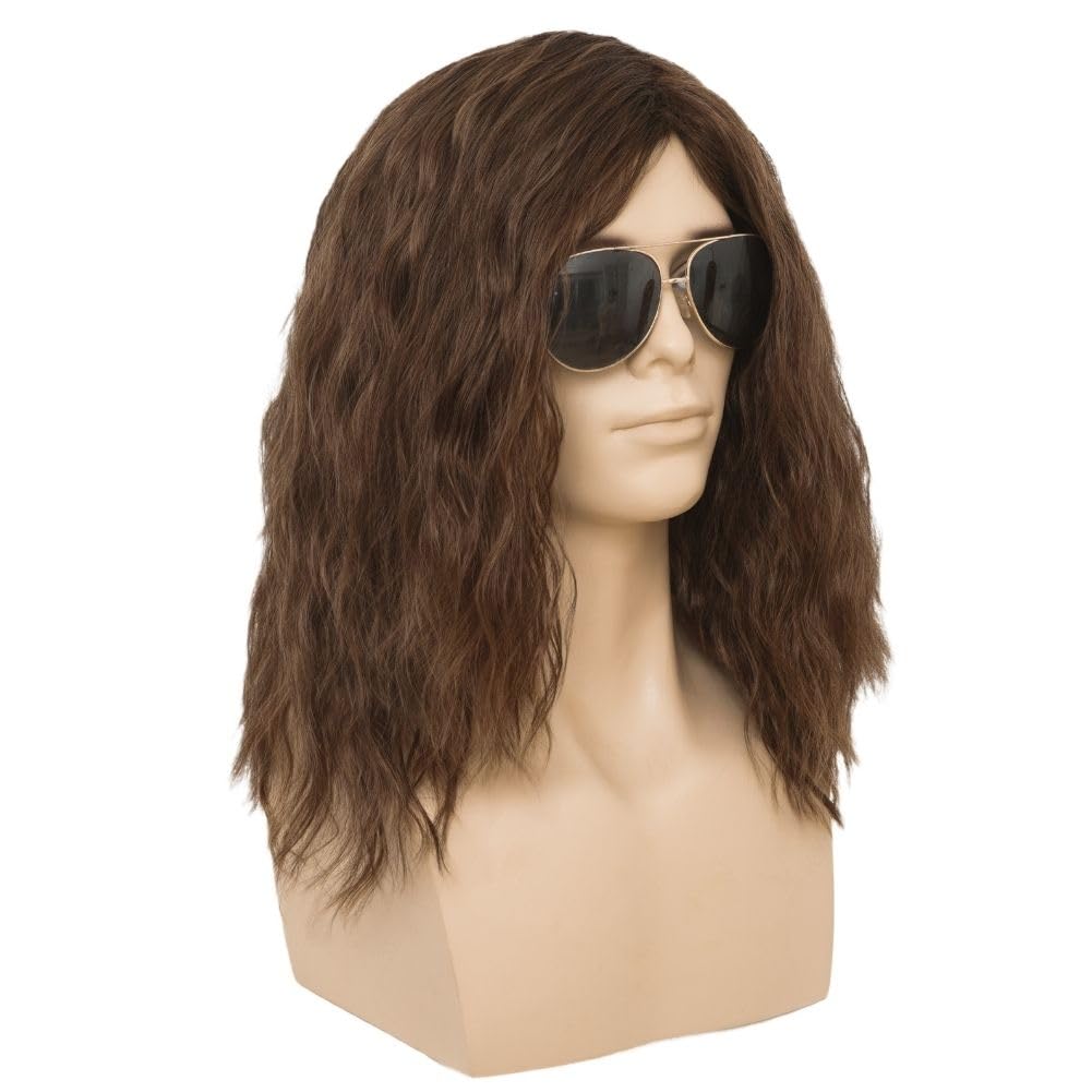 Siudus Mens Brown Long Curly Wig Side Part 70s 80s Fluffy Hair Wigs Synthetic Fiber Male Cosplay Disco Halloween Wig - Image 3