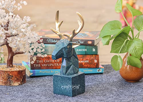 Image of Resin Deer Head Showpiece Geometrical Animal Figurine for Table Top Good Luck Vaastu (9 inch, Green)