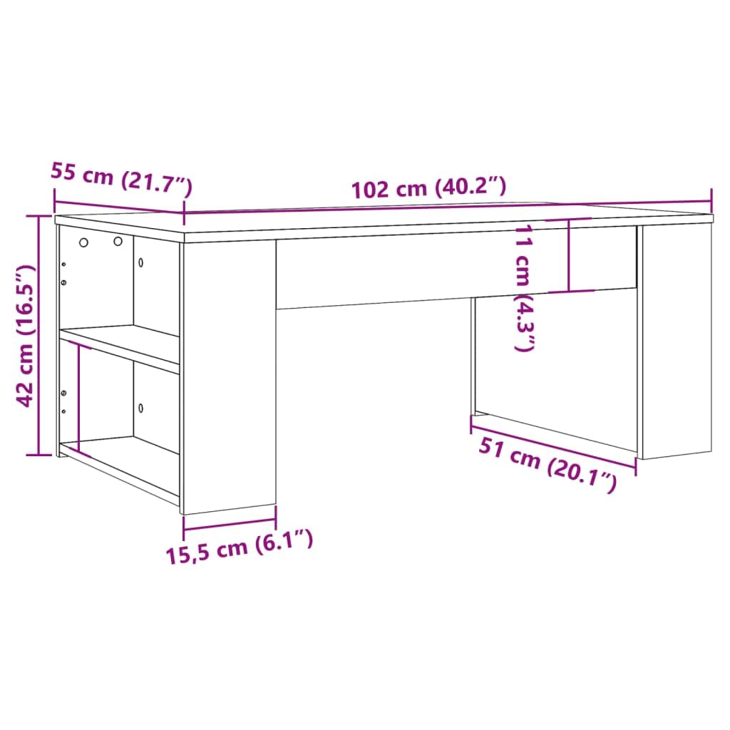vidaXL mesa de Centro Madera de Roble Ingeniería Artesanal 102x55x42cm, mesita de Sofá, Decorativa, Auxiliar, Salón