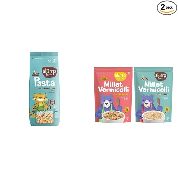 No Maida Mini Fusilli Pasta | Gluten Free & Multigrain| 400 g & Slurrp Farm Millet Vermicelli, Semiya , 180 g each (Pack of 2)