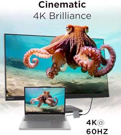 Lenovo USB-C 4 in 1 Travel Hub Block with Integrated Cable, 1x HDMI 4K @ 60Hz, 2X USB-A 3.2, 1x 3.5mm Combo, Luna Grey – Portable, Compact, High-Speed Connectivity Laptops PC Gaming Console Charging