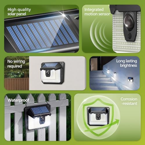 Philips Solar Lights Motion Sensor Outdoor, 120 LEDs Solar Powered Security Lights,3 Lighting Modes, Waterproof Wall Lights for Outside Yard Fence Garden Garage (2) - Image 2