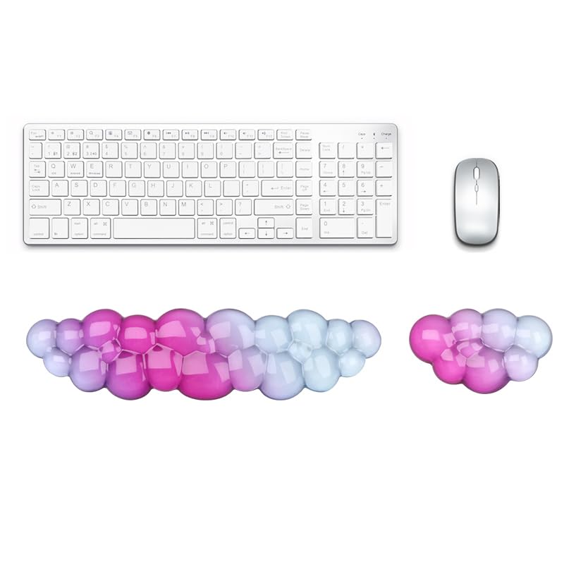YOWKA Ergonomic Wrist Rest Set for Keyboard and Mouse, Cooling Gel Support (Blue-Pink)