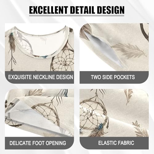 senya Feather Dreamcatcher Brown Summer Pajamas Set Short Cotton Sleepwear 2 Piece4