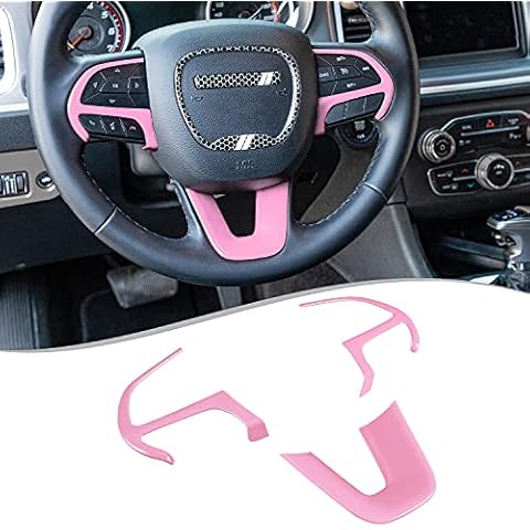 LAIKOU 3PCs Steering Wheel Decoration Frame Trim Interior Accessories for 2015-2021 Dodge Charger/Challenger, for 2014-2021 Dodge Durango&Jeep Grand Cherokee SRT8 (Baby Pink) Cover
