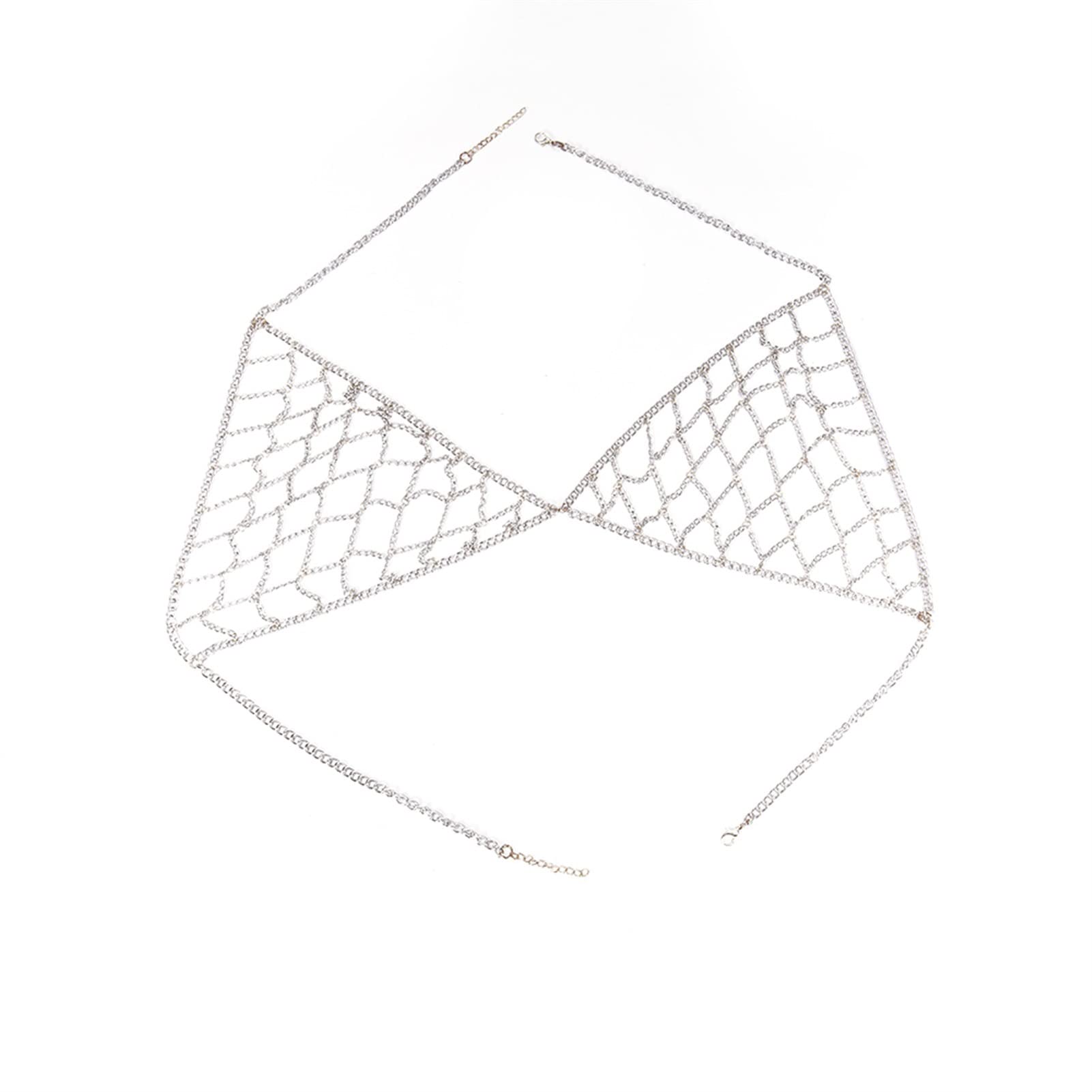 Modische Körperkette, Sommer-Gold-Körperkette, Glieder-BH, klobige Bikini-Kette, Halsketten, Frauen-Körperkette, Boho-Schmuck, Geschenkketten, Halskette (Metallfarbe: Silberfarbe) (Goldfarbe)