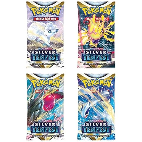 Pokémon | Pokemon TCG: Sword & Shield 12 Silver Tempest Booster Packs x4 | Card Game | One of Each Art + TitanCards Toploader Cover