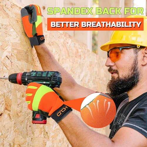 AIGEVTURE Hi-Vis Reflective Work Gloves Enhanced Visibility Impact Protection Safety Work Gloves Touchscreen Yellow Orange