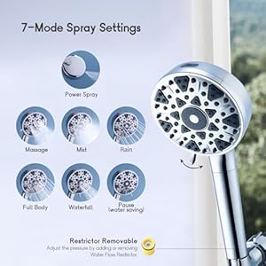 High pressure filtered shower head with handheld 7 modes 5 high flow hand held hydro rain showerhead with 60 stainless steel hose and adjustable bracket premium chrome   cucciolini doodles