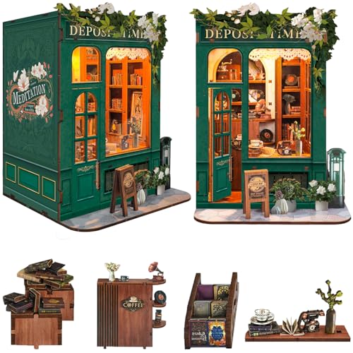 Roroom DIY Book Nook Kit, DIY Dollhouse Bookshelf Insert Decor Alley,3D Wooden Puzzle with LED Lighting Book Nook Wood Bookend Model Building(SQ45)