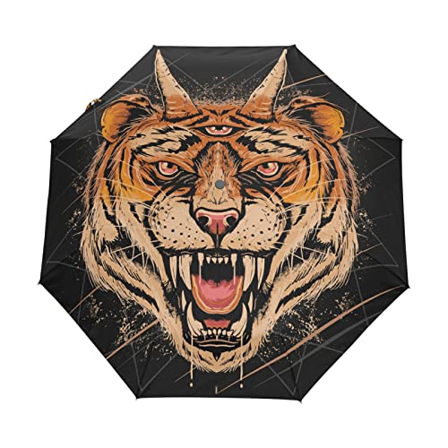 Parapluie pliable ouverture automatique chat tigre pour s'abriter du vent