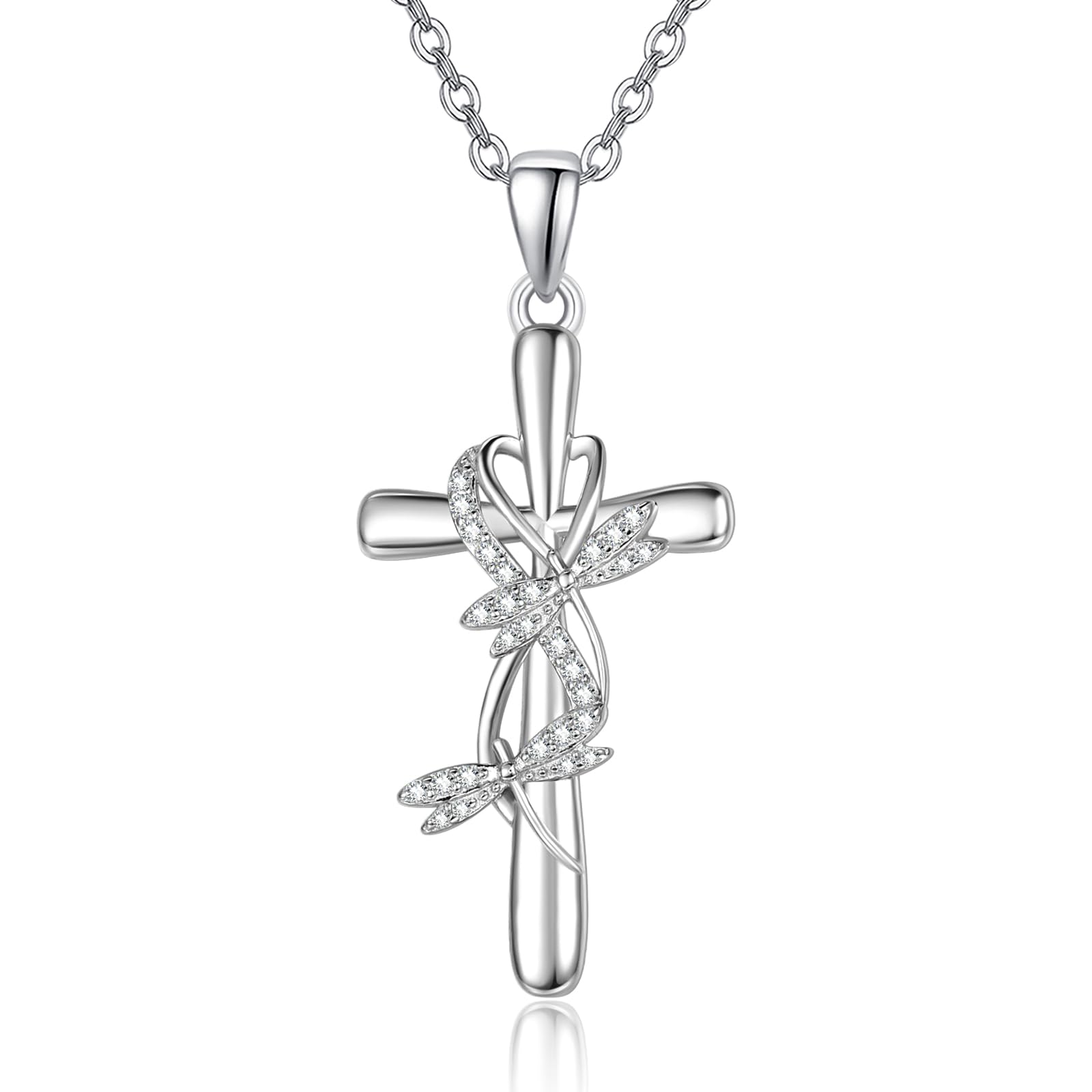 praymos Collana con croce in argento Sterling 925, per donne e ragazze, con pietra di luna turchese crocifisso, collana ispiratrice per donne, regalo per lei
