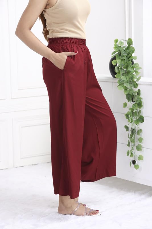 Image of Mlada Rayon Palazzo Pants for Women | Palazzo Pant for Women | Palazzo for Office Wear | Mid Rise Palazzo Pants | Regular Fit Palazzo Pants for Women | Relaxed Palazzo Pants | Solid Palazzo Pants