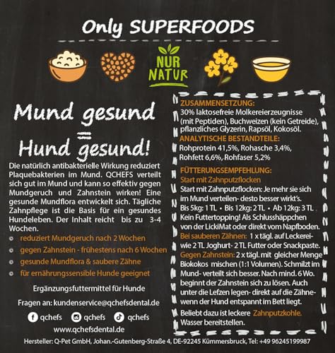 QCHEFS 2er ZAHNPUTZFLOCKEN & Lickimat Buddy M als Zahnpflege für Hunde erst Mundgeruch-Zahnstein-Zahnfleischentzündung Weg-mit Vitaminen und Mineralien und mit Präbiotika die Probiotika unterstützen